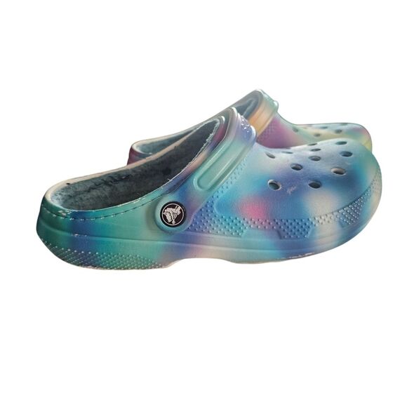Crocs Classic Clogs Fur Lined Tie Dye Multicolor Women's Size 8 Cozy Comfort - Picture 2 of 13